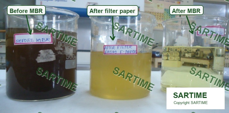 MBR treatment sample jars before and after treatment